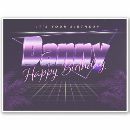 Danny Name Vorname lila retro Sticker Geburtstag (Voorkant)