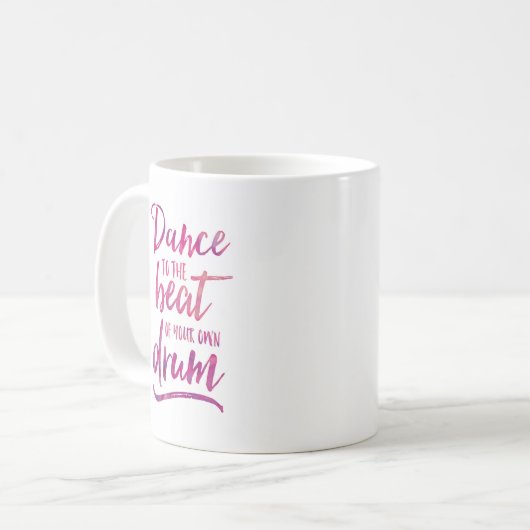 Dans aan de slag met je eigen trommel, inspirerend koffiemok (Voorkant links)