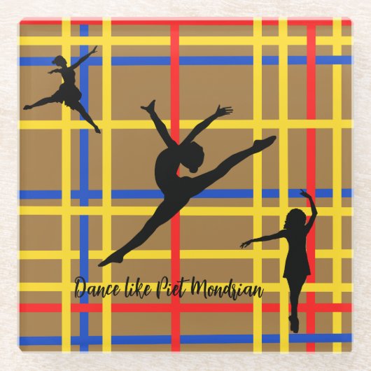 Dans als Piet Mondrian Modern Art Glazen Onderzetter (Voorkant)