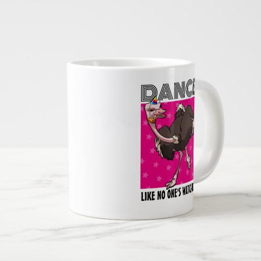 Dans alsof niemand kijkt Grappige Cartoon Struisvo Grote Koffiekop (Voorkant rechts)