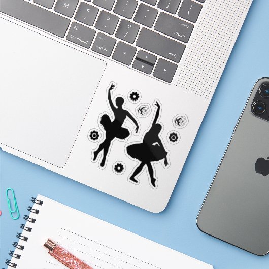 Dans Balletdanseres Bloem Silhouet Sticker (Laptop met iPhone)
