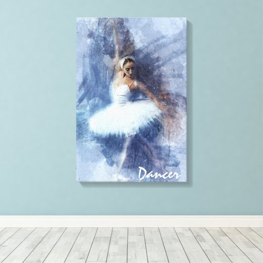 Dans, danser, ballet, blauw, wit canvas afdrukken (Insitu (Houten vloer))