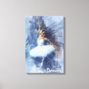 Dans, danser, ballet, blauw, wit canvas afdrukken