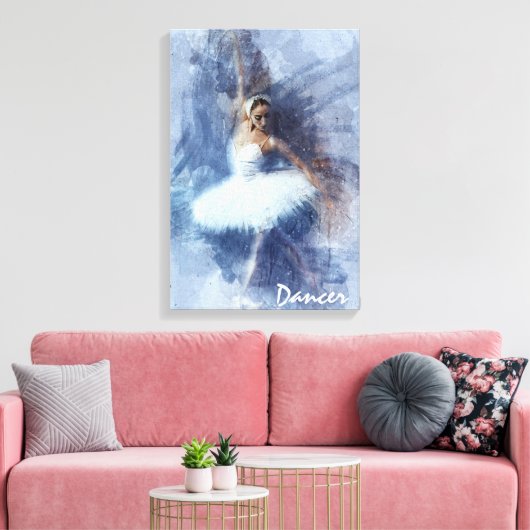 Dans, danser, ballet, blauw, wit canvas afdrukken (Insitu (Woonkamer))