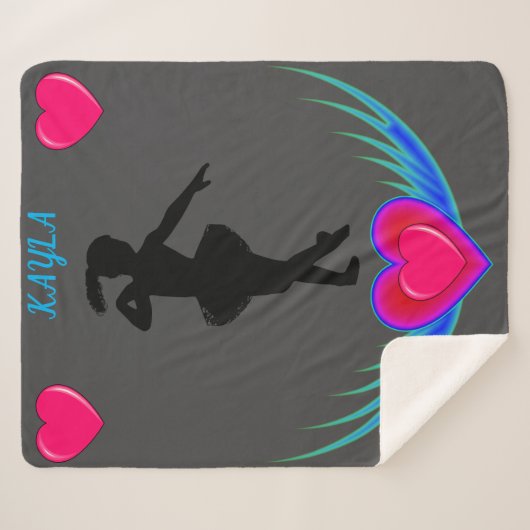 Dans deken met ballerina en roze harten. (Voorkant (horizontaal))