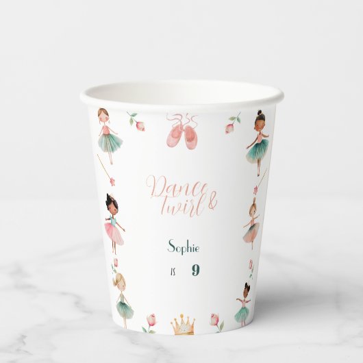 Dans & draai meisje verjaardagsfeest papieren bekers (Achterkant)
