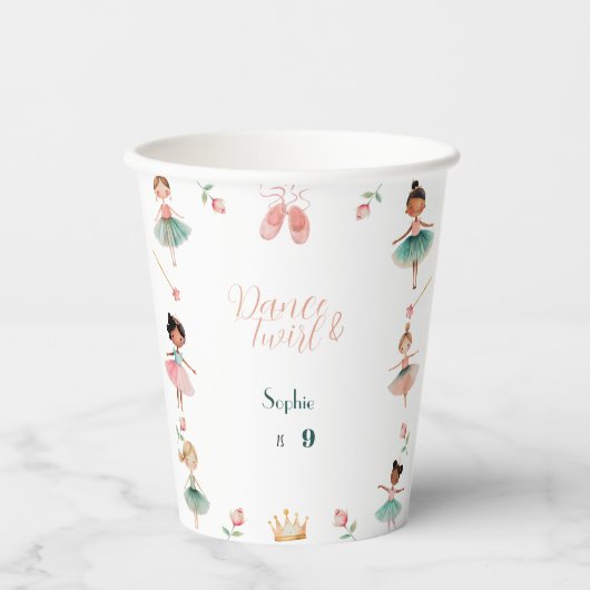 Dans & draai meisje verjaardagsfeest papieren bekers (Voorkant)