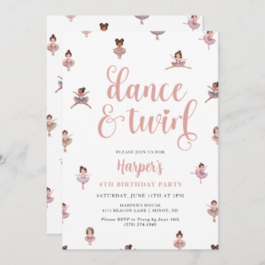 Dans en draai ballerina verjaardag kaart (Voorkant / Achterkant)