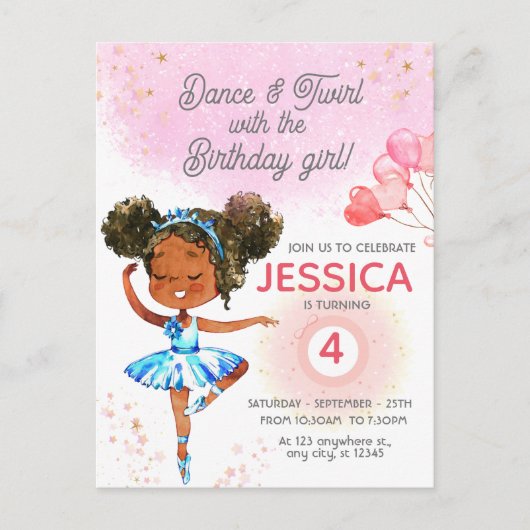 Dans en Draai Roze ballet meisje Verjaardag Briefkaart (Voorkant)