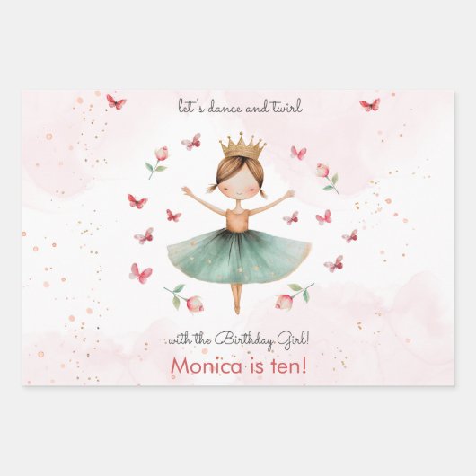Dans en draai schattige ballerina ballet kind verj inpakpapier vel (Voorkant)