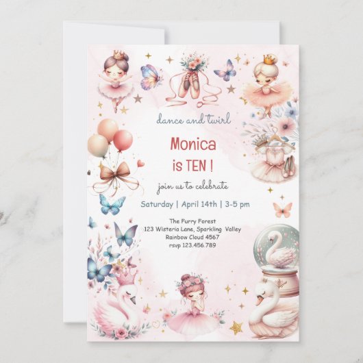 Dans en draai schattige ballerina ballet kind verj kaart (Voorkant)