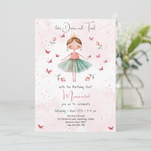 Dans en draai schattige ballerina ballet kind verj kaart (Staand voorkant)
