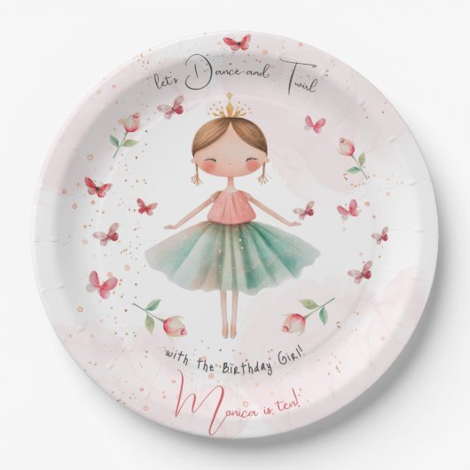 Dans en draai schattige ballerina ballet kind verj papieren bordje (Voorkant)