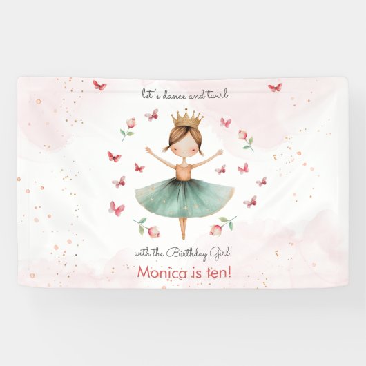 Dans en draai schattige ballerina ballet kind verj spandoek (Horizontaal)