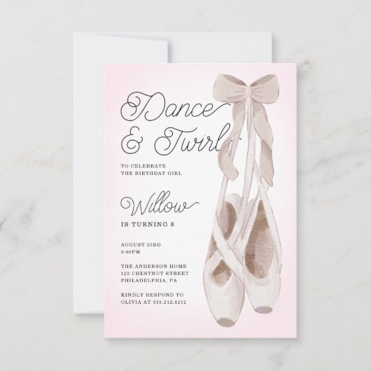 Dans en Kronkel Ballerina Verjaardagsfeest Kaart (Voorkant)