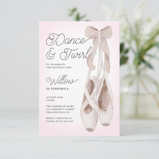 Dans en Kronkel Ballerina Verjaardagsfeest Kaart (Staand voorkant)