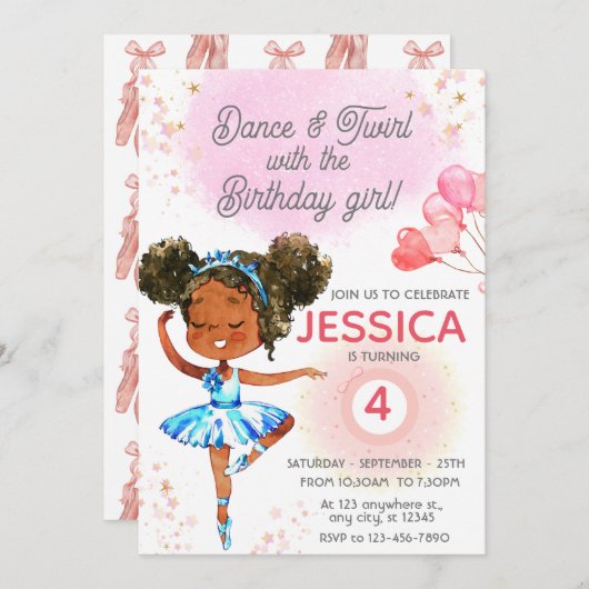 Dans en Kronkel Roze meisje Custom Verjaardag Kaart (Voorkant / Achterkant)