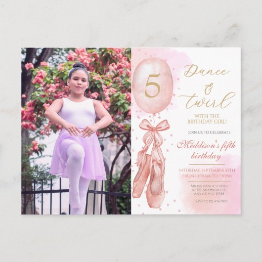 Dans en piroette Roze meisje Aangepaste foto verja Briefkaart (Voorkant)