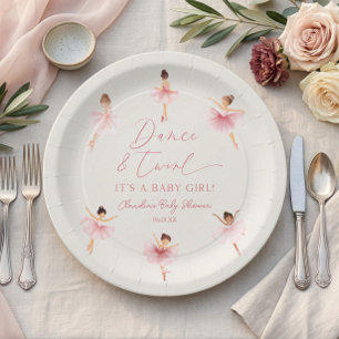 Dans en Pirouetter Ballerina Roze Baby Shower Papieren Bordje