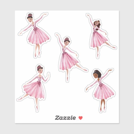 Dans- en twijgballerina-roze dansers sticker (Vel)