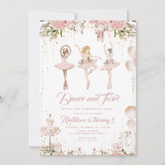 Dans en twirl ballerina blush roze meisje verjaard kaart (Voorkant)