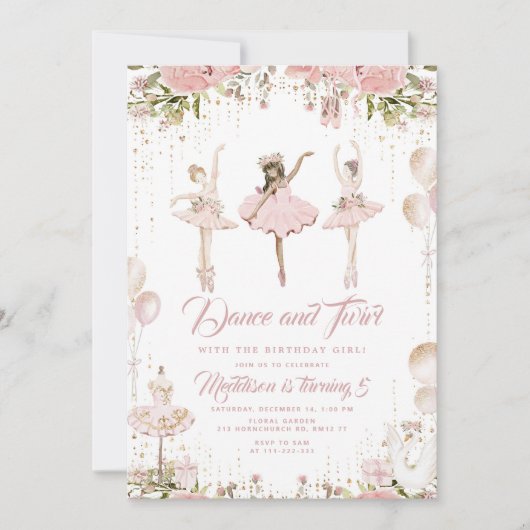 Dans en twirl ballerina blush roze verjaardag kaart (Voorkant)