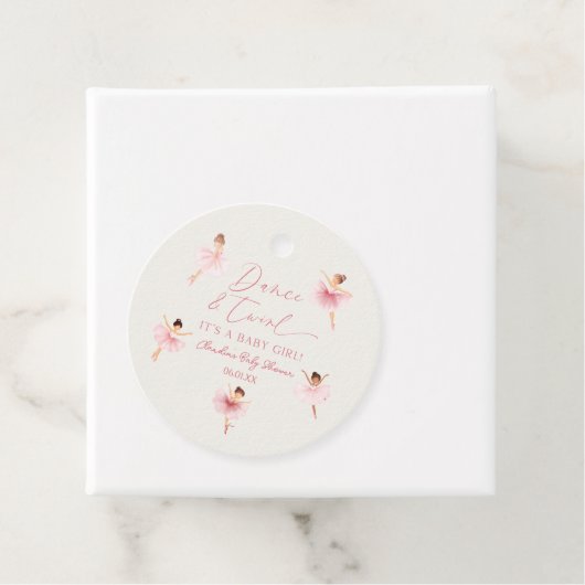 Dans en Twirl Ballerina Roze Ballet Baby shower Bedankjes Labels (In situ)