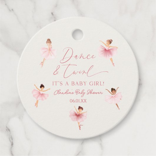 Dans en Twirl Ballerina Roze Ballet Baby shower Bedankjes Labels (Voorkant)