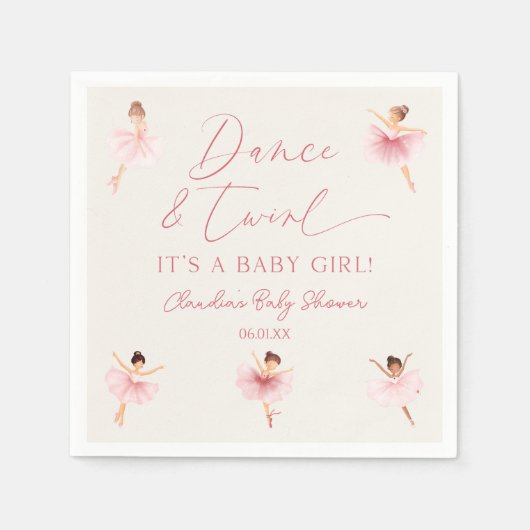 Dans en Twirl Ballerina Roze Ballet Baby shower Servet (Voorkant)