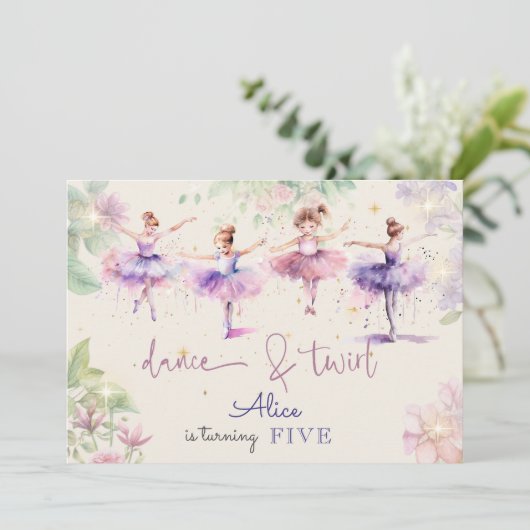 Dans en twirl ballerina waterverf verjaardag kaart (Staand voorkant)