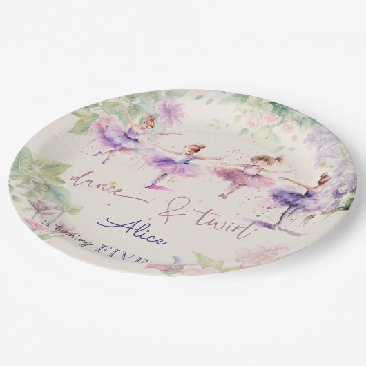 Dans en twirl ballerina waterverf verjaardag papieren bordje (Gekanteld)