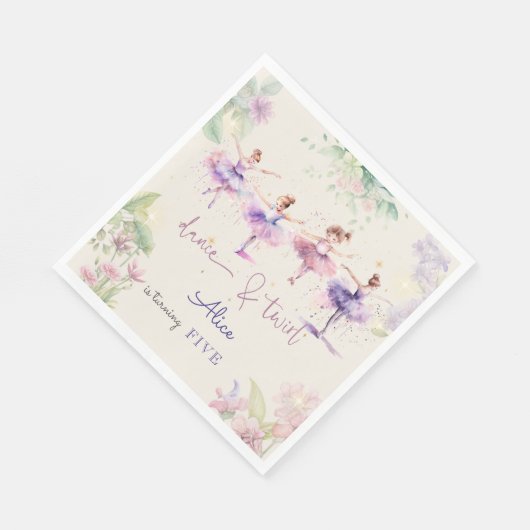 Dans en twirl ballerina waterverf verjaardag servet (Hoek)