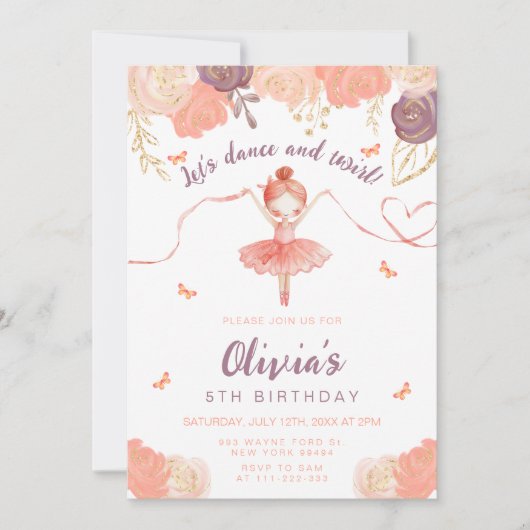 Dans en Twirl Bloemen Ballerina Meisje Verjaardag Kaart (Voorkant)