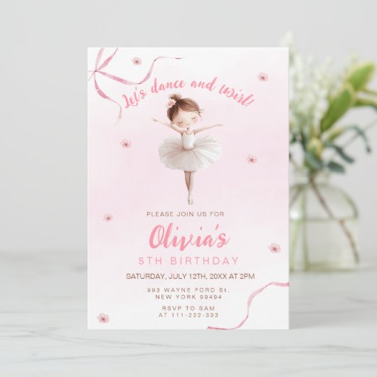 Dans en Twirl Little Ballerina Girl Verjaardag Kaart (Staand voorkant)