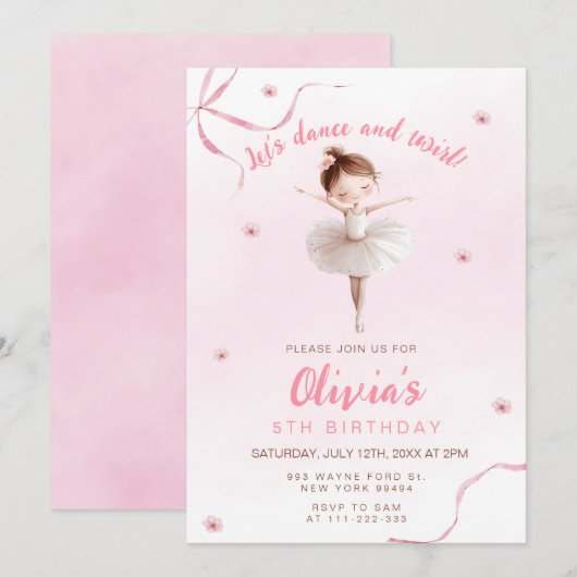 Dans en Twirl Little Ballerina Girl Verjaardag Kaart (Voorkant / Achterkant)