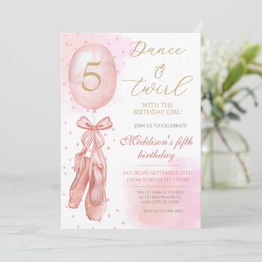 Dans en Twirl Roze meisje Ballet Schoenen Verjaard Kaart (Staand voorkant)