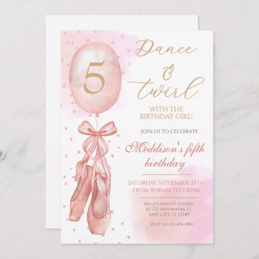 Dans en Twirl Roze meisje Ballet Schoenen Verjaard Kaart (Voorkant / Achterkant)