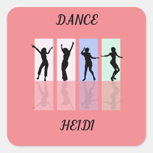 Dans glanzende stickers. Persoonlijke naam. Vierkante Sticker (Voorkant)