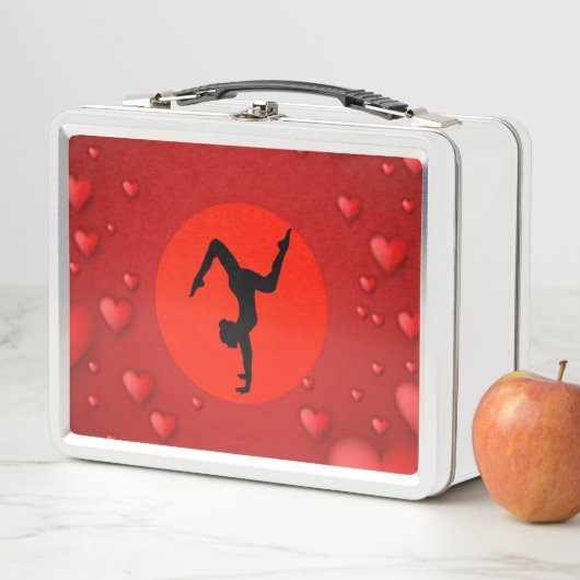 Dans/Gymnastiek metalen lunchbox /white and red. (In situ)