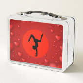 Dans/Gymnastiek metalen lunchbox /white and red. (Achterkant)