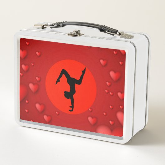 Dans/Gymnastiek metalen lunchbox /white and red. (Voorkant)