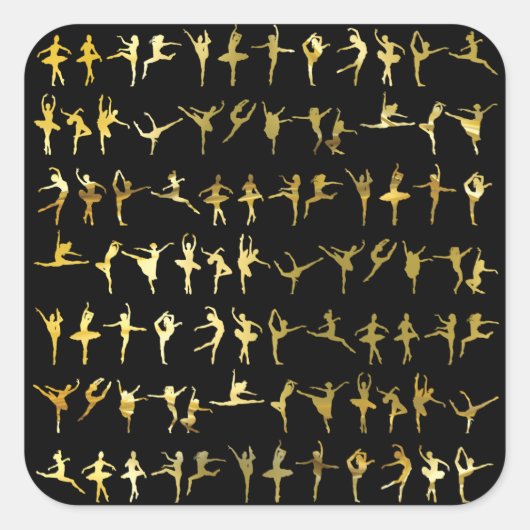 Dans houdingen patroon (goud) - dans, ballet, yoga vierkante sticker (Voorkant)