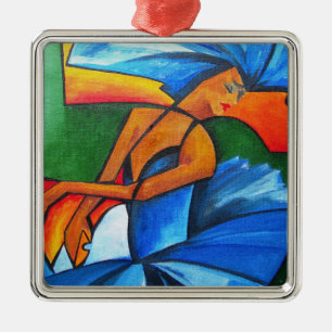 Dans in blauw 2008 metalen ornament