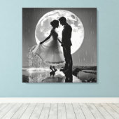 "Dans in de regen – romantiek bij maanlicht" Canvas Afdruk (Insitu (Houten vloer))