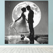 "Dans in de regen – romantiek bij maanlicht" Canvas Afdruk (Insitu (Houten vloer))