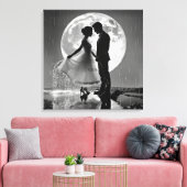 "Dans in de regen – romantiek in het maanlicht" Canvas Afdruk (Insitu (Woonkamer))