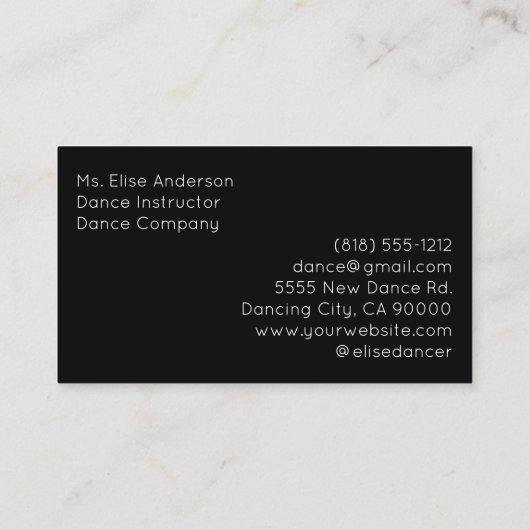 Dans instructeur ballet ballerina leraar visitekaartje (Achterkant)