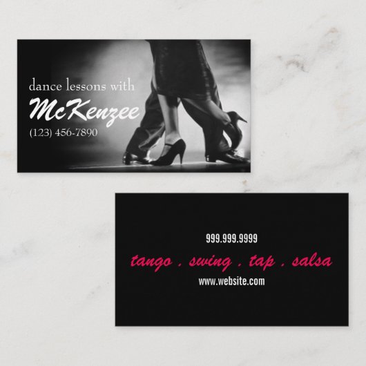 Dans, Instructeur, het Visitekaartje van de Lessen (Voorkant / Achterkant)