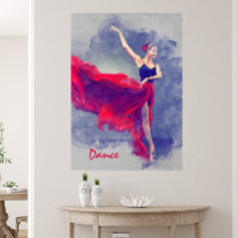 Dans kunst, danser, ballet, rood, zwart canvas Pri