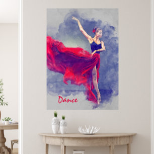Dans kunst, danser, ballet, rood, zwart canvas Pri Afdruk